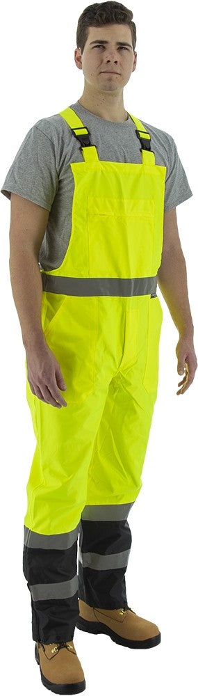 Majestic 75-2355 High Visibility Waterproof Bib Overall with Black Bottom Legs, ANSI E